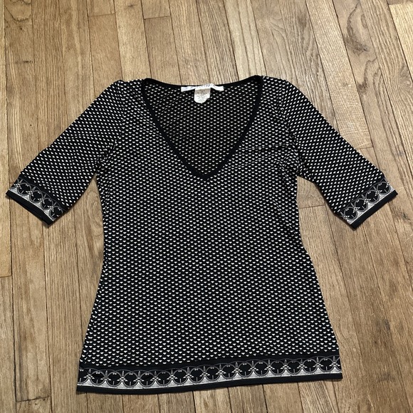 Max Studio Vintage Blouse V-neck Retro Boho Petite XS Black - Picture 1 of 8